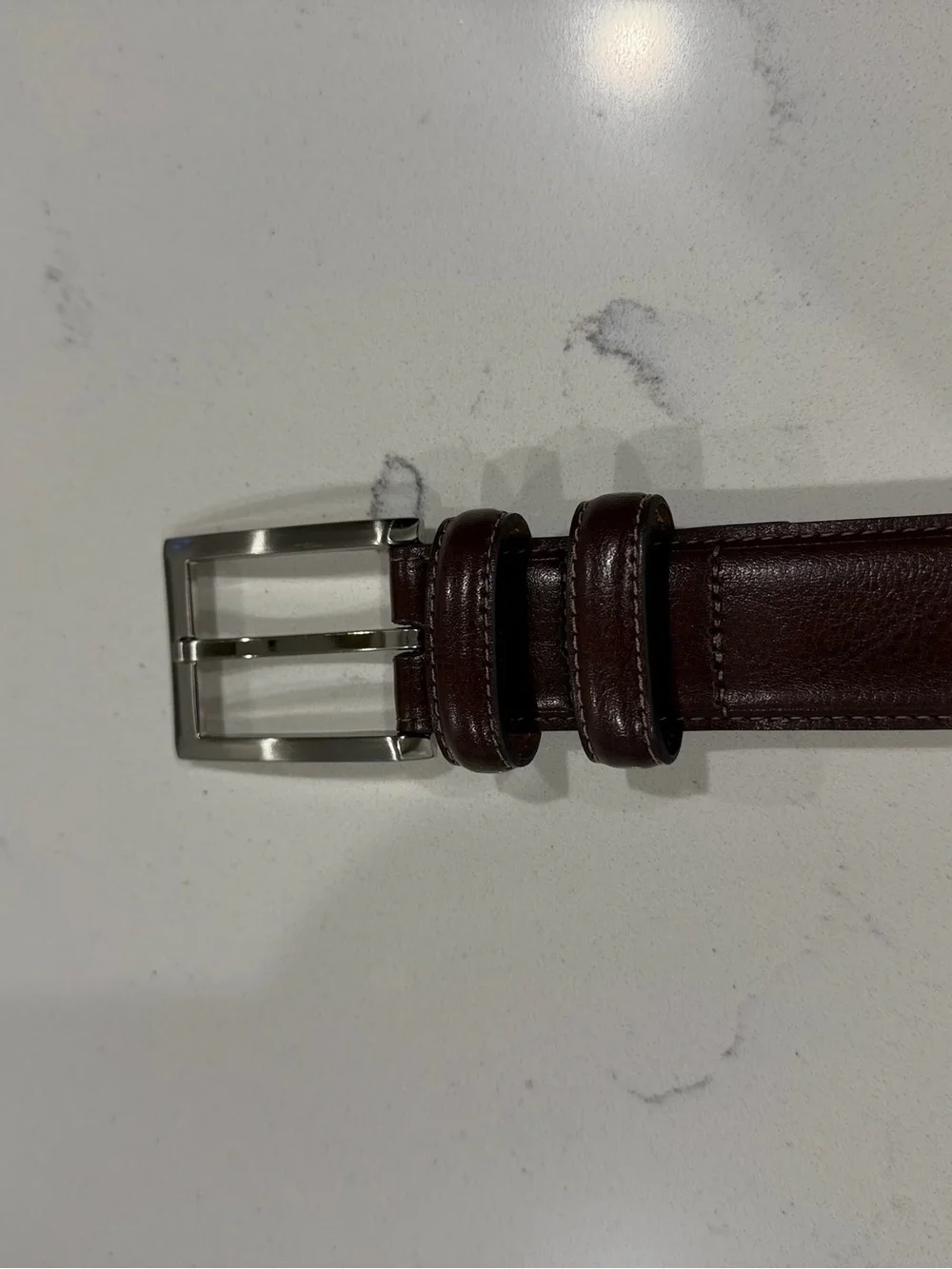 Men's Dark Brown Leather Dress Belt with Silver Buckle
